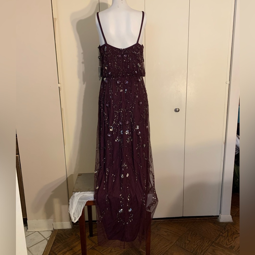 Adrianna Papell Plum Beaded Spaghetti-Strap Maxi Dress - Picture 6 of 10